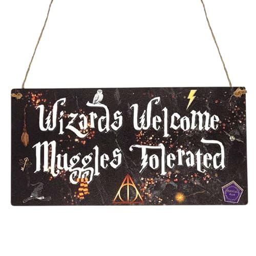 Second Ave Wizards Welcome Muggles Tolerated Holzschild zum Aufhängen, rechteckig, Schwarz von Second Ave Gift Company