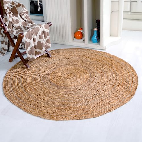 DHAKA großer geflochtener runder Teppich handgewebt mit natürlicher indischer Jute, 150 cm Durchmesser von Second Nature Online