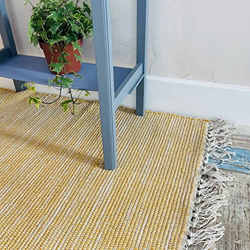 Second Nature Online Mustard Yellow Hush weicher Baumwollteppich handgewebt und GoodWeave zertifiziert, groß, 120 cm x 180 cm von Second Nature Online