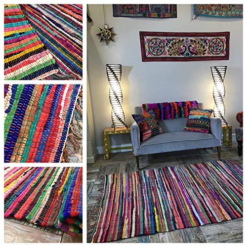 Second Nature Online Rag Rug Multi Colour Fair Trade Shabby Chic Chindi Flat Weave Reversible Indian Hand Loomed Small Medium Large Runner Square Area Mat Festival Camping Glamping Bell Tent von Second Nature Online