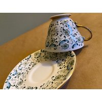 A & J Grafton China Teetasse Und Untertasse Blaue Blumen Blattgold von SecondSymphony