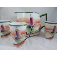 Große Hand Bemalt Nippon E-Oh Wasser Milch Limonade Krug Set - Atemberaubende Segelschiff Große Hand Bemalt Nippon E-Oh Wasser Milch Limonade Krug Set - Atemberaubende Segelschiff von SecondWindShop