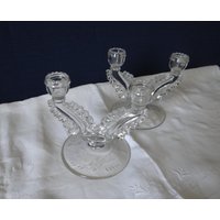 Paar Paden City Glas Co Nerva Geätzt Kerzenständer Kerzenhalter Wunderschöne Vintage Glaswaren von SecondWindShop