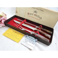 Regent Sheffield 3 Stück Carving Set in Original Box England Lustrex Griffe - Englisch Edelstahl Schnitzerei von SecondWindShop