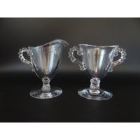 Vintage Glas Imperial Candlewick Footed Creamer Und Zucker - Schöne Milchkännchen Set 3400 von SecondWindShop