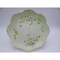 Vintage Handbemalt Grün Floral Marcella Braun Platte Mit Original-Label von SecondWindShop