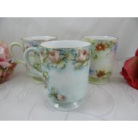 Vintage Handbemalt Künstler Signiert Set Von 3 Kaffee Oder Tee Tassen von SecondWindShop