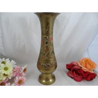 Vintage Handbemalte Gravierte Messing Vase Baum Des Lebens - Original Patina von SecondWindShop