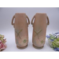Vintage Paar Weller Keramik Matt Rosa Wild Rose Vasen - Große Dekor Stilvoll von SecondWindShop