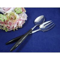 Vintage Silber Und Schwarz Salat Servier Set - Retro Modern von SecondWindShop