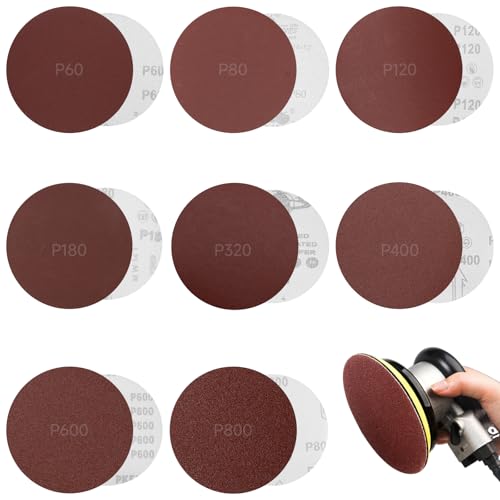 Seconero 120 Stück Schleifpapier 125mm Schleifscheiben 60/80/120/180/320/400/600/800 Körnung, 125mm Schleifscheiben für Exzenterschleifer, Ohne Loch Runde Schleifpapier für Auto Metall Holz von Seconero