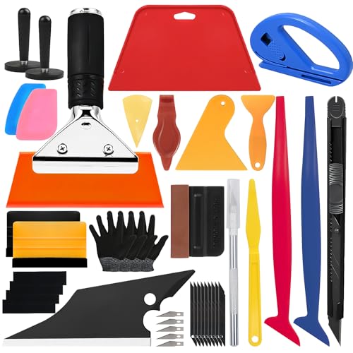 Seconero 37 Stück Folierungs Werkzeug Set mit 12 Verschiedene Rakel, Scheibentönungsfolie Auto Rakel Set, Rakel für Folie, Fensterfolie DIY, Tönungsfolie Auto Wrap, Installation von Wärmedämmfolie von Seconero