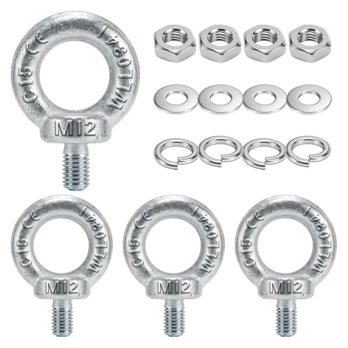 Seconero 4 Stück Runde Ringschraube M12, Ring Augenschraube Galvanisch Verzinkt C15, öSenschraube M12 Ringschrauben mit Schraubkappe Unterlegscheibe, Augenbolzen für Rolle Des Befestigens & Hängens Seconero 4 Stück Runde Ringschraube M12, Ring Augenschraube Galvanisch Verzinkt C15, öSenschraube M12 Ringschrauben mit Schraubkappe Unterlegscheibe, Augenbolzen für Rolle Des Befestigens & Hängens von Seconero