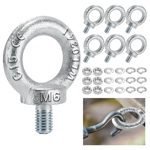 Seconero 6 Stück Runde Ringschraube M6/M8/M10, Ring Augenschraube Galvanisch Verzinkt C15, öSenschraube Ringschrauben mit Schraubkappe Unterlegscheibe, Augenbolzen für Rolle Des Befestigens & Hängens von Seconero