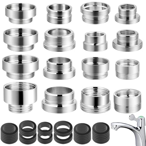 Seconero 16 Größen Wasserhahn Adapter Set mit innengewinde & außengewinde,Doppelgewinde Wasserhahnadapter M16 auf M22 mit Dichtungen,für Wasserfilter Küche & Gartenschlauch Belüfter Anschluss, Messing von Seconero