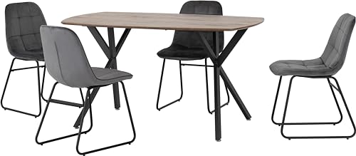 Seconique Esszimmer-Set, Technisches Holz, Mittelgroßer Eicheneffekt/schwarz/Grauer Samt, W 1400mm x D 800mm x H 750mm von Seconique