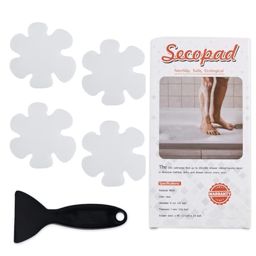 Secopad Anti-Rutsch Aufkleber 24 STK Sicherheitsstreifen für Badewanne, Klebende Sticker mit Premium Schaber für Badewanne, Dusche, Treppe (Farblos) von Secopad