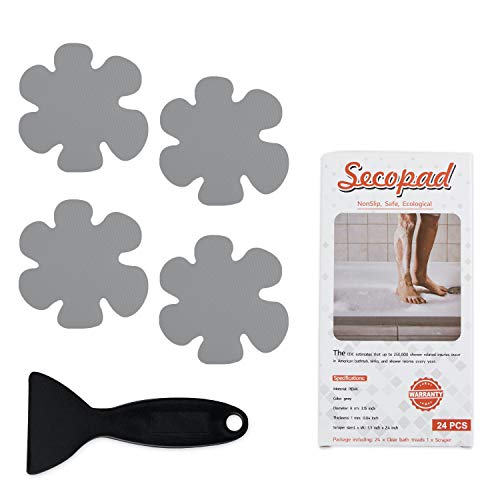 Secopad Anti-Rutsch Aufkleber 24 STK Sicherheitsstreifen für Badewanne, Klebende Sticker mit Premium Schaber für Badewanne, Dusche, Treppe (Grau) von Secopad