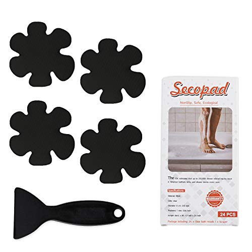 Secopad Anti-Rutsch Aufkleber 24 STK Sicherheitsstreifen für Badewanne, Klebende Sticker mit Premium Schaber für Badewanne, Dusche, Treppe (Schwarz) von Secopad