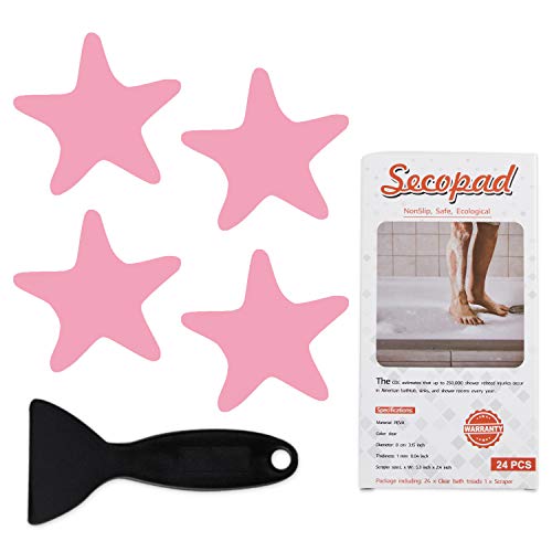 Secopad Anti-Rutsch Aufkleber 24 STK Sicherheitsstreifen für Badewanne, Klebende Sticker mit Premium Schaber für Badewanne, Dusche, Treppe (Rosa) von Secopad