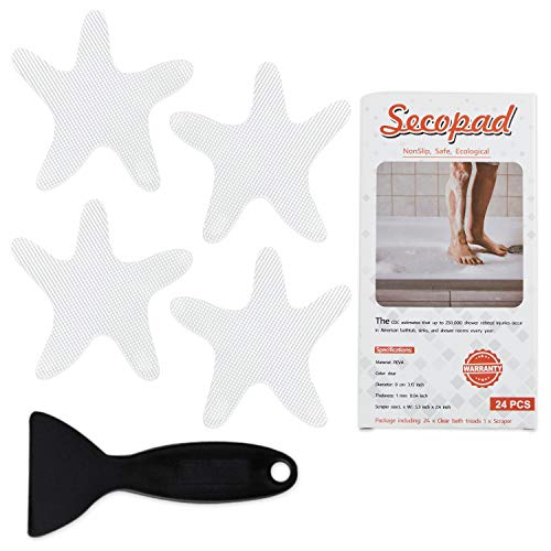 Secopad Anti-Rutsch Aufkleber 24 Stk Sicherheitsstreifen für Badewanne, Klebende Sticker mit Premium Schaber für Badewanne, Dusche, Treppe von Secopad