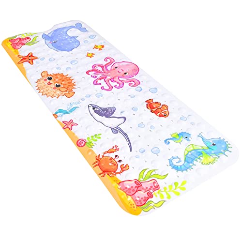 Secopad Baby Badewannenmatte für Badewanne, 100x40 cm rutschfeste Cartoon Badewannen Duschmatte für Kinder, Anti-Rutsch Badewannenmatte mit Saugnäpfen, Maschinenwaschbar (Linker Abfluss) von Secopad