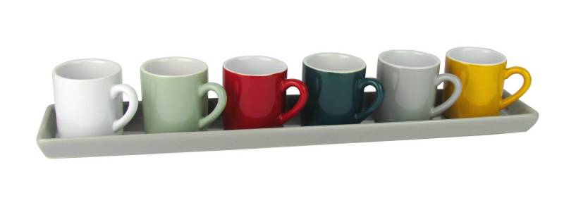Secret de Gourmet Espressotasse Buntes Espresso-Set aus hochwertigem Steingut, 7 teilig, spülmaschinengeeignet, Mikrowellengeeignet von Secret de Gourmet