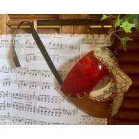 Musik Karneval Maskerade Gesichtsmaske Rot Gold Theater Note Lehrer Geschenk Klavier Dekor Konzert Tür Wandbehang Kunst Studio Handgemaltes von SecretBelladonna