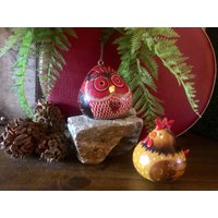Peru Kürbis Ornament Vogel Eule Hahn Handgemachte Anden Rassel Huhn Henne Weihnachtsbaum Figur Hängen Land Dekor Bauernhaus Tier Geschenk von SecretBelladonna