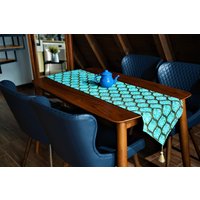 Secret Sea Collection Pfau Design Tischläufer - Chenille Baumwolle, Waschbar, Und Strapazierfähig | Türkis Erhältlich in 5 Verschiedenen Größen von SecretSeaCollection