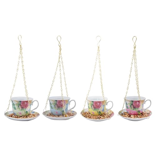 Secrets du Potager Vogelfutterstation "Teetasse" - Hängbar mit Metallkette - Perfekt für Vögel wie Meisen, Zaunkönige, Rotkehlchen und Spatzen - In Geschenkverpackung von Secrets du Potager