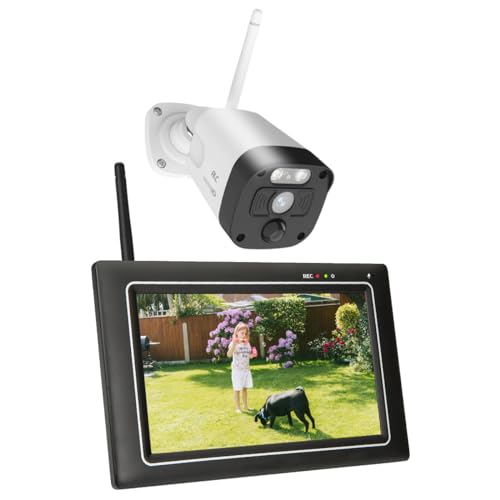 SecuFirst 2K Überwachungskamera Aussen Set mit Innen Monitor,7 Zoll Touchscreen Babyphone mit Kameraüberwachung,Outdoor Kabellos Arbeiten ohne WLAN,AI Bewegungsmelder,32GB SD-Karte,Gegensprech. von SecuFirst