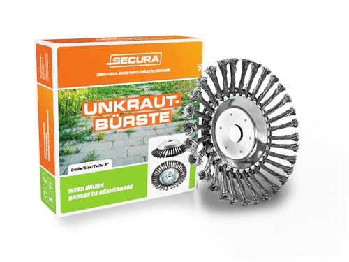 SECURA Profi Unkrautbürste Fugenbürste 25,4x200mm kompatibel mit Motorsense und Freischneider | Wildkrautbürste für Motorsense Unkrautentfernung mit 25,4mm Bohrung | Drahtbürste für Freischneider von SECURA