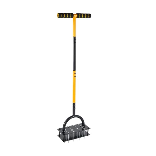 Securex Rasenlüfter 2-in-1, Aerifizierer für Rasen mit 16 Spike 98cm Handvertikutierer Metall mit T-Griff, Vertikutierer Heavy Duty Rasenspecht Rasen Belüften für Verdichtete Böden Rasenpflege von Securex