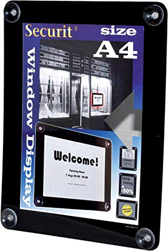 Securit Fenster Plakatrahmen, DIN A4, Befestigung mit 4 Saugnäpfen, UV- und witterungsbeständig, ideal für Werbung, Angebote und Preislisten, 36 x 27,1 x 0,2 cm von SECURIT