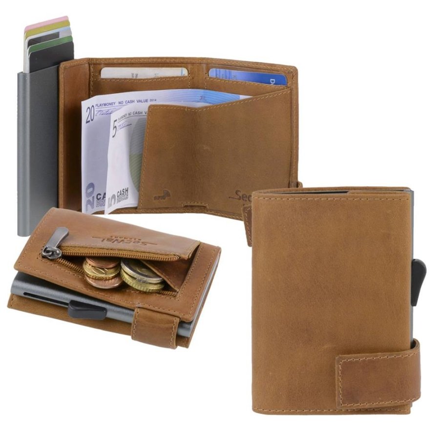 Karten Portemonnaie Leder 7x9cm mit Münzfach "SW1" cognacbraun Secwal von Secwal