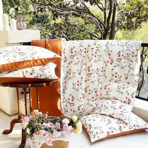 Sedefen 2er Set Kissenbezug 40 x 80 cm Orange Weiß Blätter Blumen Wende Muster Kissenbezug Set Microfaser Bunt Kopfkissenbezug Kissenhülle Doppelpack von Sedefen