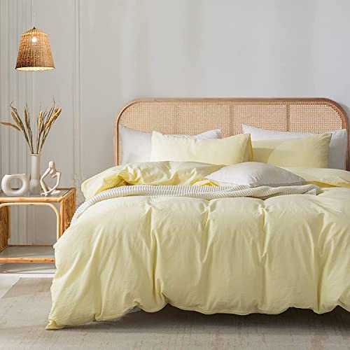 Sedefen Bettbezug, 200 x 200 cm, Gelb, elegant, Bettwäsche-Set für Doppelbett mit Reißverschluss, Bettbezug aus Mikrofaser mit 2 Kopfkissenbezügen, 65 x 65 cm von Sedefen