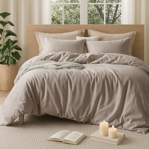 Sedefen Bettwäsche 135x200 cm Baumwolle Khaki Taupe,Oeko-TEX zertifizierte Bettwäsche Set,Baumwollbettwäsche mit Reißverschluss und 1 Kissenbezug 80x80 cm von Sedefen
