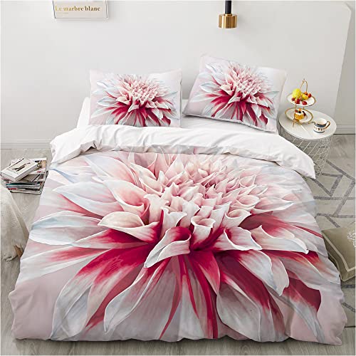 Sedefen Bettwäsche 200x200 cm Blumen Weiß Rosa Romantisch Wendebettwäsche aus Mikrofaser,Doppelbett Deckenbezug Bettbezug mit Reißverschluss und 2 Kissenbezug 80x80cm von Sedefen