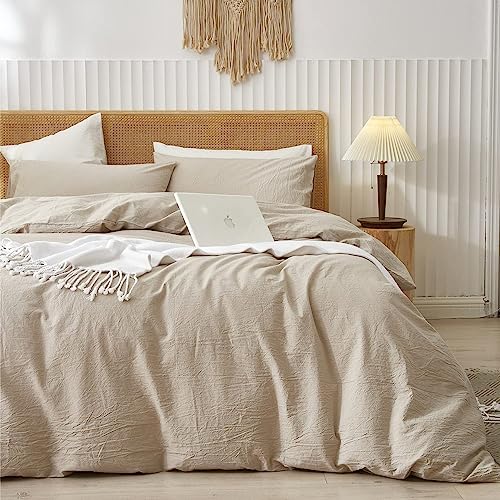 Sedefen Bettwäsche 200x200cm Baumwolle Renforce Beige Leinenfarbe Uni Unifarben Baumwollbettwäsche Set,Doppelbett Bettbezug und 2 Kissenbezug 80x80cm,mit Reißverschluss von Sedefen