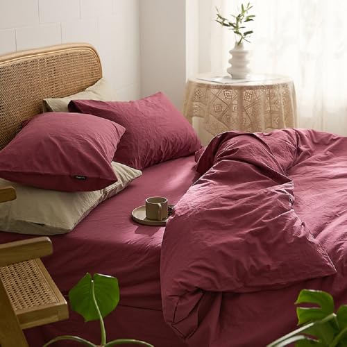 Sedefen Bettwäsche 200x220cm Baumwolle Renforce Altrosa Rosa Uni Unifarben Baumwollbettwäsche Set,Doppelbett Bettbezug und 2 Kissenbezug 80x80cm,mit Reißverschluss von Sedefen