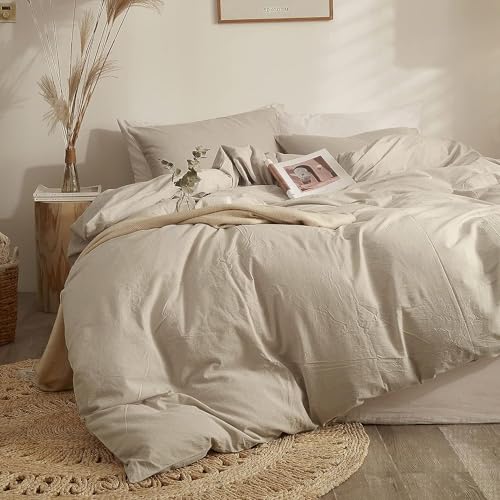 Sedefen Bettwäsche Set 135x200cm Baumwolle Beige Leinenfarbe Einfarbig Premium Renforce Uni Einzelbett Bettbezug und 1 Kissenbezug 80x80cm mit Reißverschluss von Sedefen