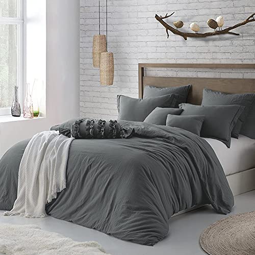 Sedefen Bettwäsche Set 135x200cm Baumwolle Grau Dunkelgrau Anthrazit Einfarbig Premium Renforce Uni Einzelbett Bettbezug und 1 Kissenbezug 80x80cm mit Reißverschluss von Sedefen