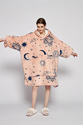 Sedefen Decke Hoodie Sweatshirt mit Känguru Tasche,TV-Decke Kuscheldecke mit Ärmel,Flauschige Sherpa Fleecedecke,übergroße Tragbare Morgenmantel,Lotusfarbe mit Sonnenelement,Einheitsgröße,198x122 cm von Sedefen