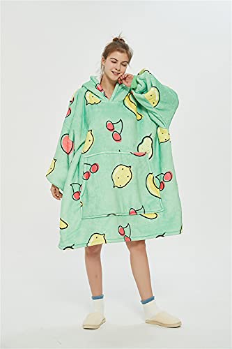 Sedefen Decke Hoodie Sweatshirt mit Känguru Tasche,TV-Decke Kuscheldecke mit Ärmel,Flauschige Sherpa Fleecedecke Grüne Decke mit Kirschbananenmuster,Einheitsgröße,198x122 cm von Sedefen