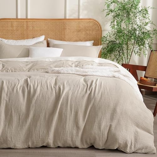 Sedefen Doppelte Musselin Bettwäsche 155x220 Baumwolle,Beige Bettwäsche Sets ÖKO-TEX Bettwäsche mit Reißverschluss,Bettbezug mit 1 Kissenbezüge 80x80 cm von Sedefen