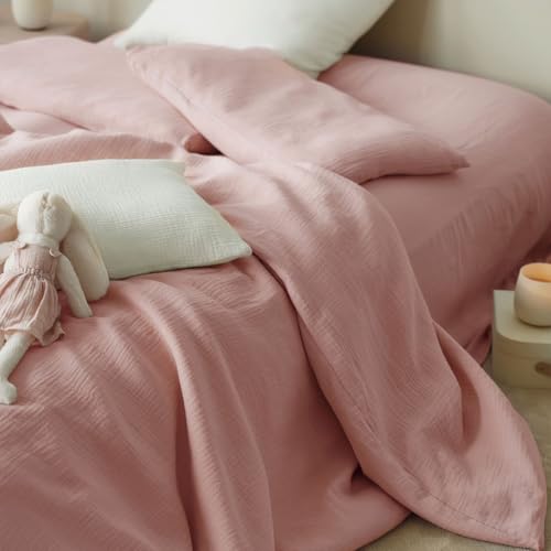 Sedefen Doppelte Musselin Bettwäsche 220x240 Baumwolle,Rosa Bettwäsche Sets ÖKO-TEX Bettwäsche mit Reißverschluss,Bettbezug mit 2 Kissenbezüge 80x80 cm von Sedefen