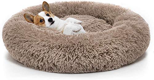 Sedefen Hundebett Rund Plüsch Flauschige Hundekissen Hundesofa Katzenbett,Waschbar rutschfest,Haustier Hundebett für Hunde und Katzen,Khaki,Durchmesser 60cm von Sedefen