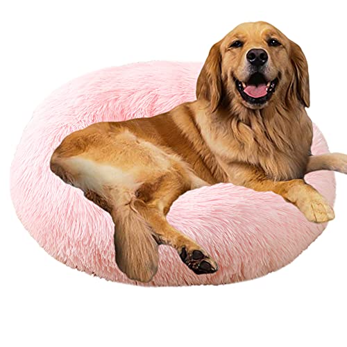 Sedefen Hundebett Rund Plüsch Flauschige Hundekissen Hundesofa Katzenbett,Waschbar rutschfest,Haustier Hundebett für Hunde und Katzen,Rosa,Durchmesser 90cm von Sedefen